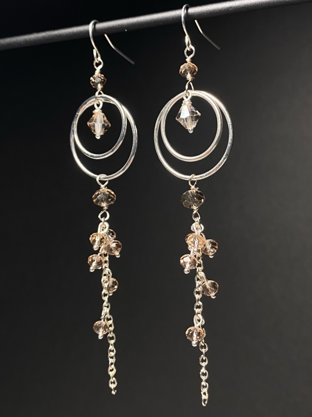 Double Hoop & Chain Drop Earrings with Champagne Crystal